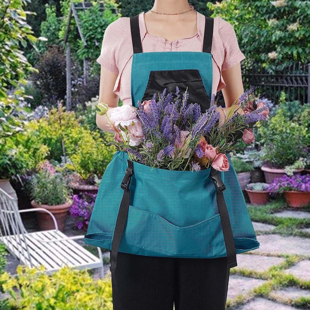 Canvas Gardening Apron with Pockets Harvesting Pouch Harvest Large