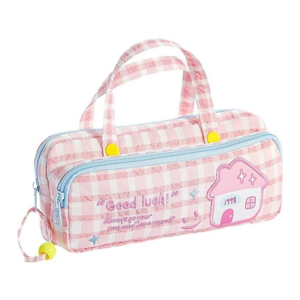 Large Capacity Pencil Case Plaid Stationery Bag Sweet Style Pen Bag  Students