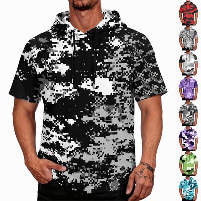 Sudadera con Capucha para Hombre Estampado de Camuflaje Manga Raglán Casual Pesca Deportiva Protección Solar Manga Corta Ligera Transpirable Camisa para Exteriores