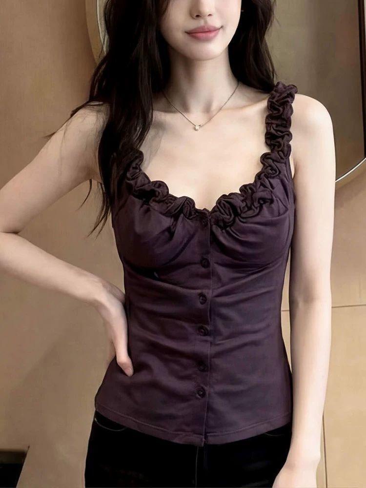 Korean Spice Girl Style Sexy and Beautiful Suspender Small Vest Women's Summer Design Sense Niche Waist Chic Sleeveless Top