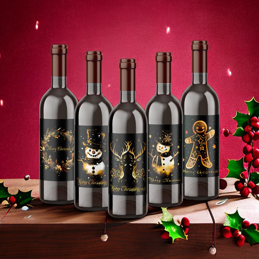 9 Stück Weihnachtsdekoration Weinflasche Wasserdichte Aufkleber 5x3,93 Zoll Weihnachts-Weinetikett, Weihnachtsfeier Dekoration