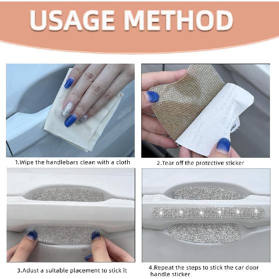 10 Pcs Bling Diamond Car Door Handle Stickers, Bling Car Accessories For Women, Universal Rhinestone Crystal Glitter Door Handle Protector Stickers