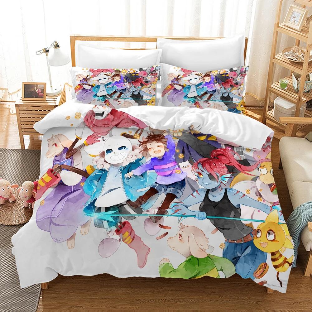 Zestaw pościeli 3D Undertale Game Frisk Sans Papyrus dla chłopców i dziewcząt Twin Queen Size poszewka na kołdrę poszewka na poduszkę łóżko dla dzieci dorosłych