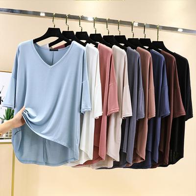 Modální trička Batwing Ženy Léto Trička s výstřihem do V Polorukávy Ležérní Volná trička Tričko Streetwear Velká velikost