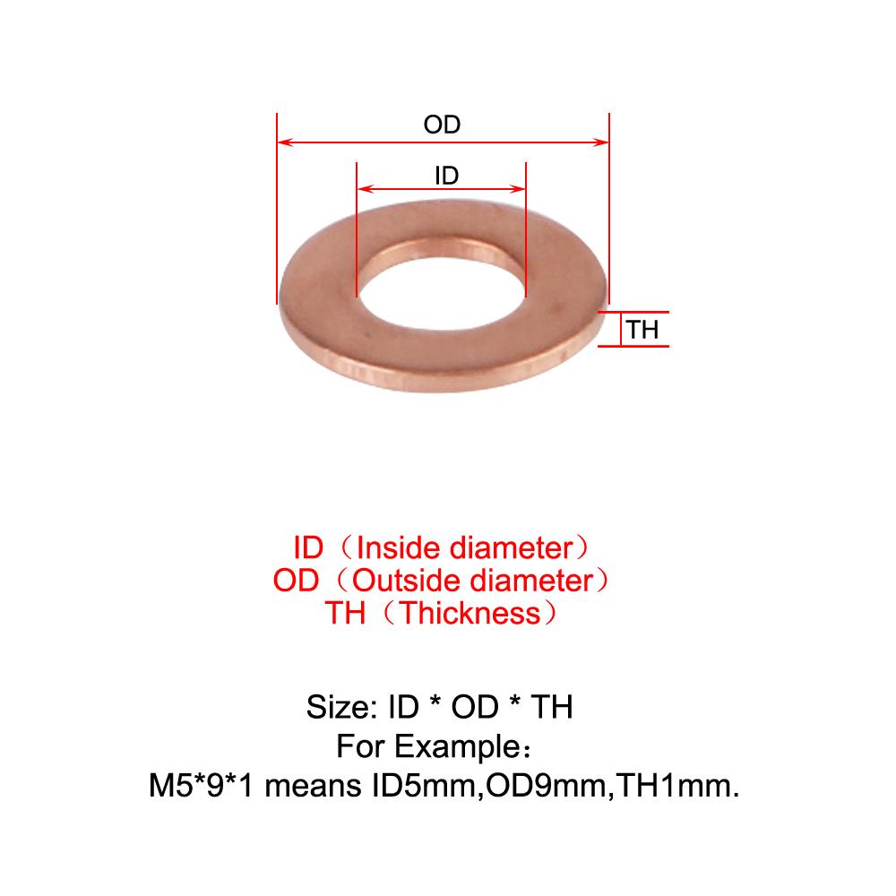 Copper Washer Gasket Flat Fitting Washers M5/M6/M8/M10/M12/M14 Nut and Bolt Set Flat Ring Seal Assortment Kit 200pcs