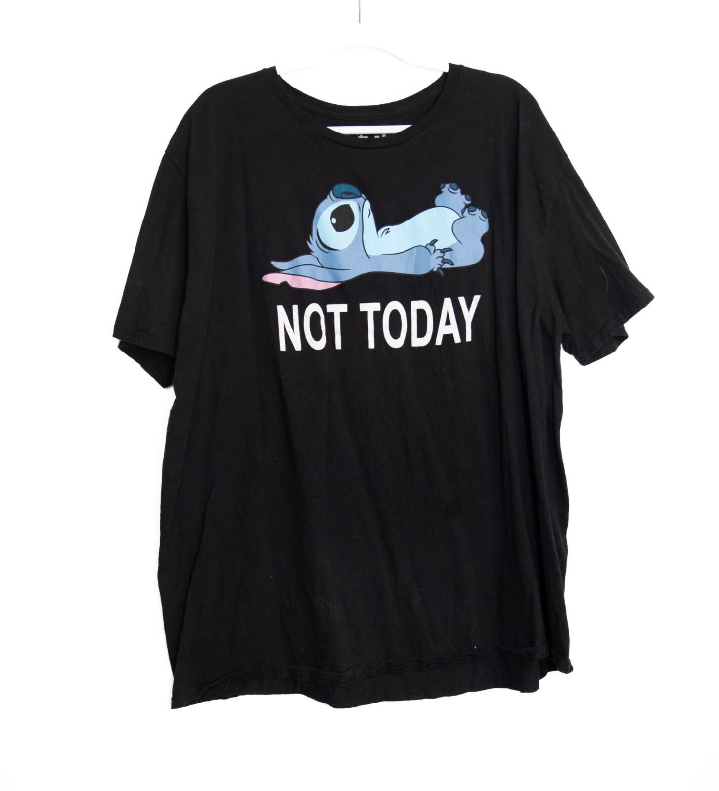 Disney Stitch Not Today Graphic Black T-Shirt Unisex Casual Wear 3XL S