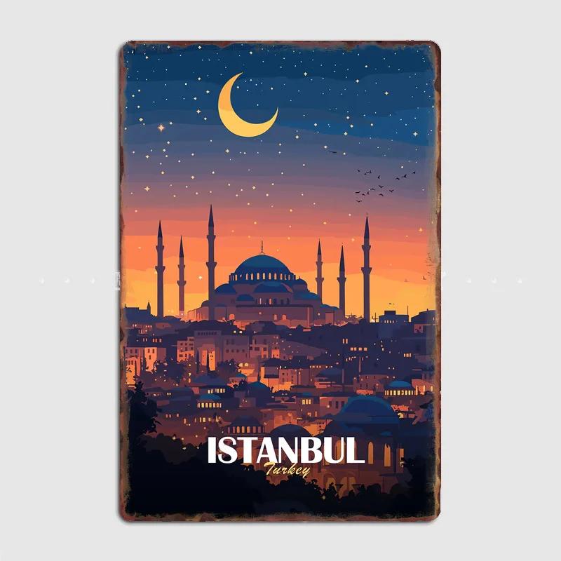Istanbul Türkei Nachtszene Klassisch Vintage Retro Metallposter Schlafzimmerwand Heimdeko Bar Blechschild Raumdekoration