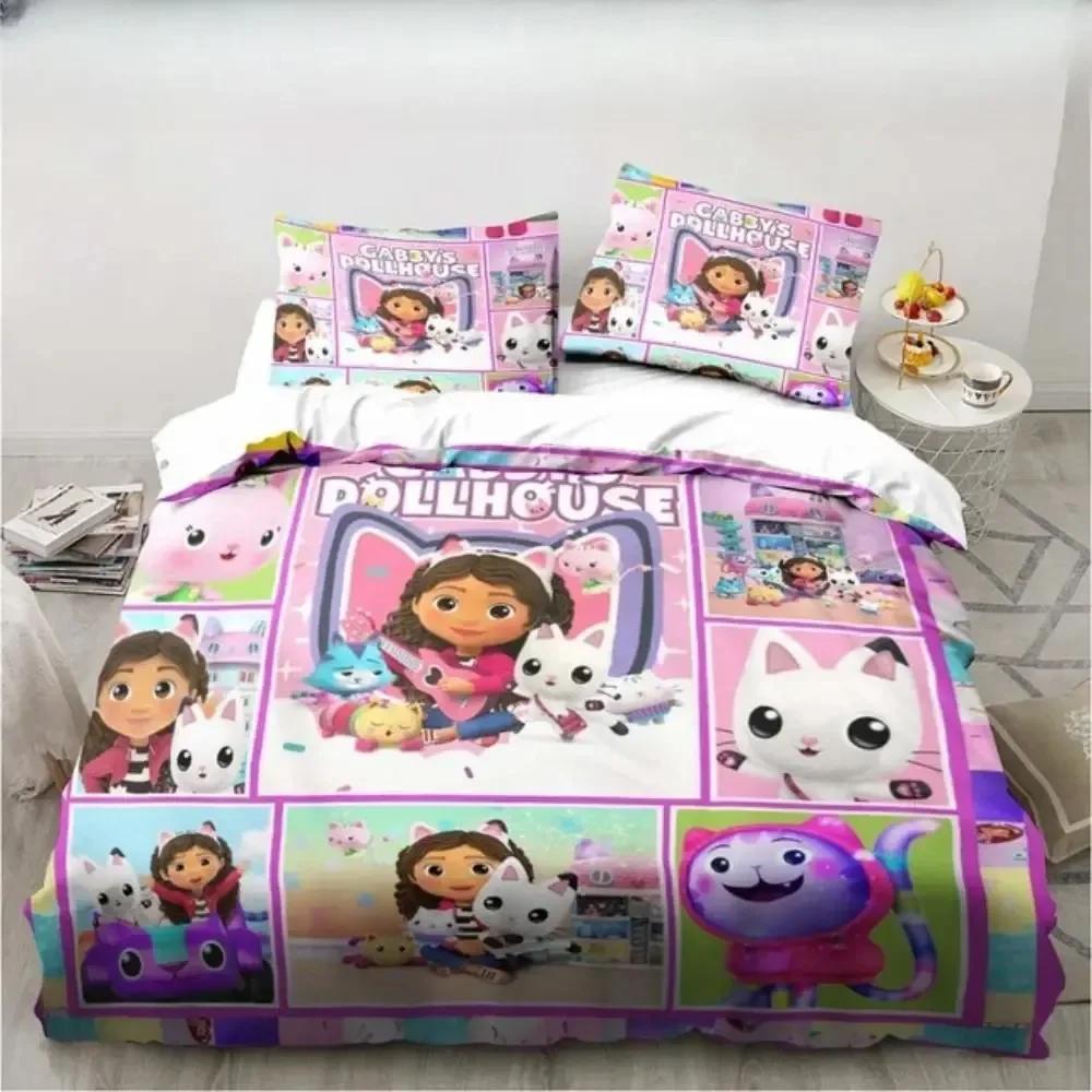 Gabbys Dollhouse Characters Bedding Set Duvet Cover Sheet Printed Bed Set Pillowcase Bed Full Queen King Size Comforter Bedroom
