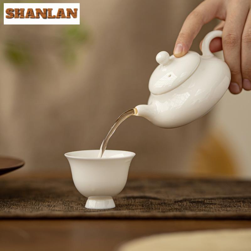 110ml Boutique Sheep Fat Jade White Porcelain Teapot Elegant Officer Hat Pot Tea Brewing Kettle with Strainer Cha Supplies Gift