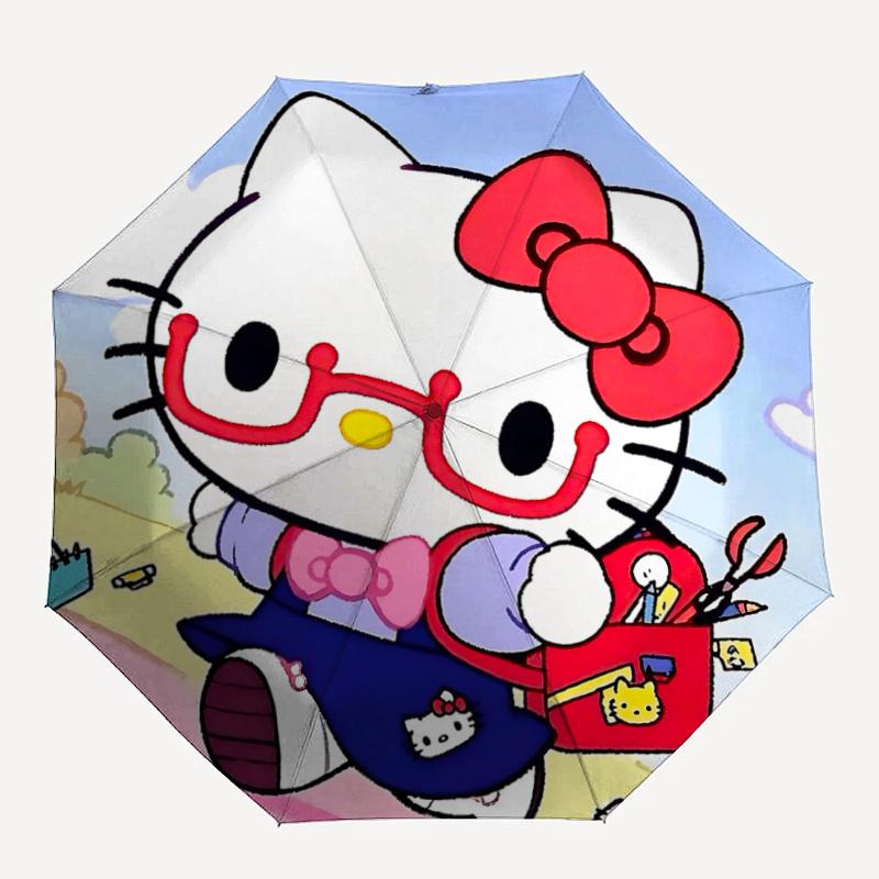 1pc Hello Kitty Automatic Opening/Closing Umbrella with Convenient Three-Fold Design, 8-Bone Iron Frame Outdoor Umbrella - Perfect Gift for Fans, Trav