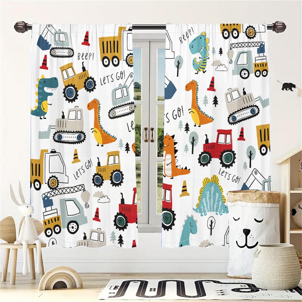 2 ks Zábavné závěsy na vozidlo Vzor kresleného dinosaura Dětský pokoj Pracovna Sluneční clona Roztomilá zvířata Téma Dekorační závěsy