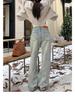 Women's High-Waist Yellow Mud Wide-Leg Jeans - Retro, Warm, Plus Velvet, Loose Fit for Autumn/Winter