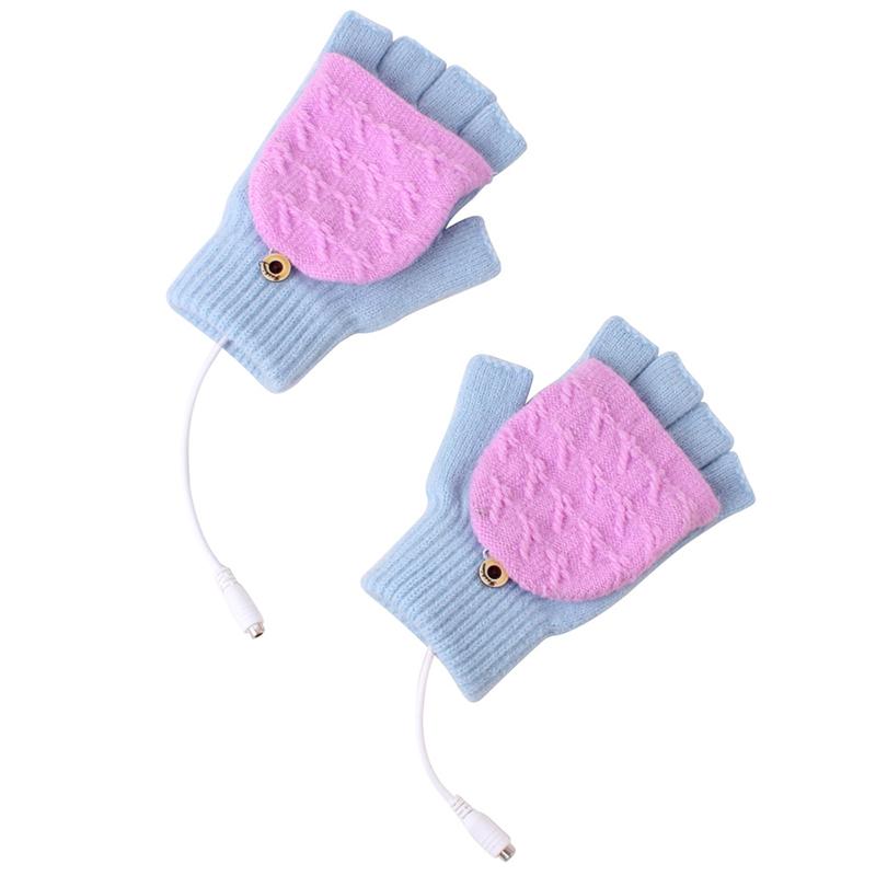 Women USB Heated Gloves Mitten Winter Warm Laptop Gloves Full And Halfs Hands Heated Fingerless Heating Knitting Guantes Mujer