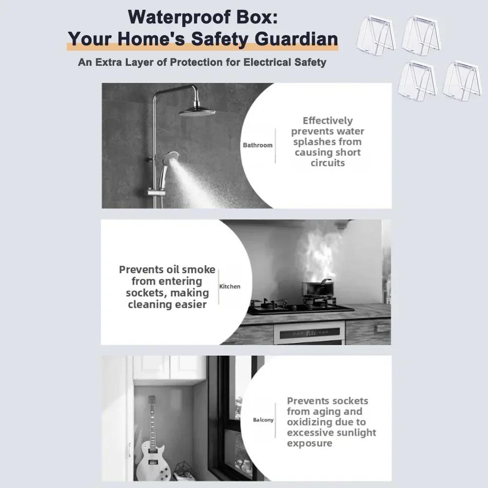 Waterproof Transparent Socket Boxes Set of 4 Pieces with Self Backing Splash Proof Covers for Outlet Protection