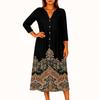 Women's Fashionable Printed Round Neck Seven Quarter Sleeve Button Loose Shirt Dress
