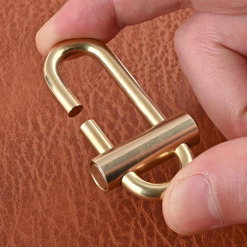Brass Handmade Luban Lock Keychain with Quick Release Buckle and Waist Hanger.