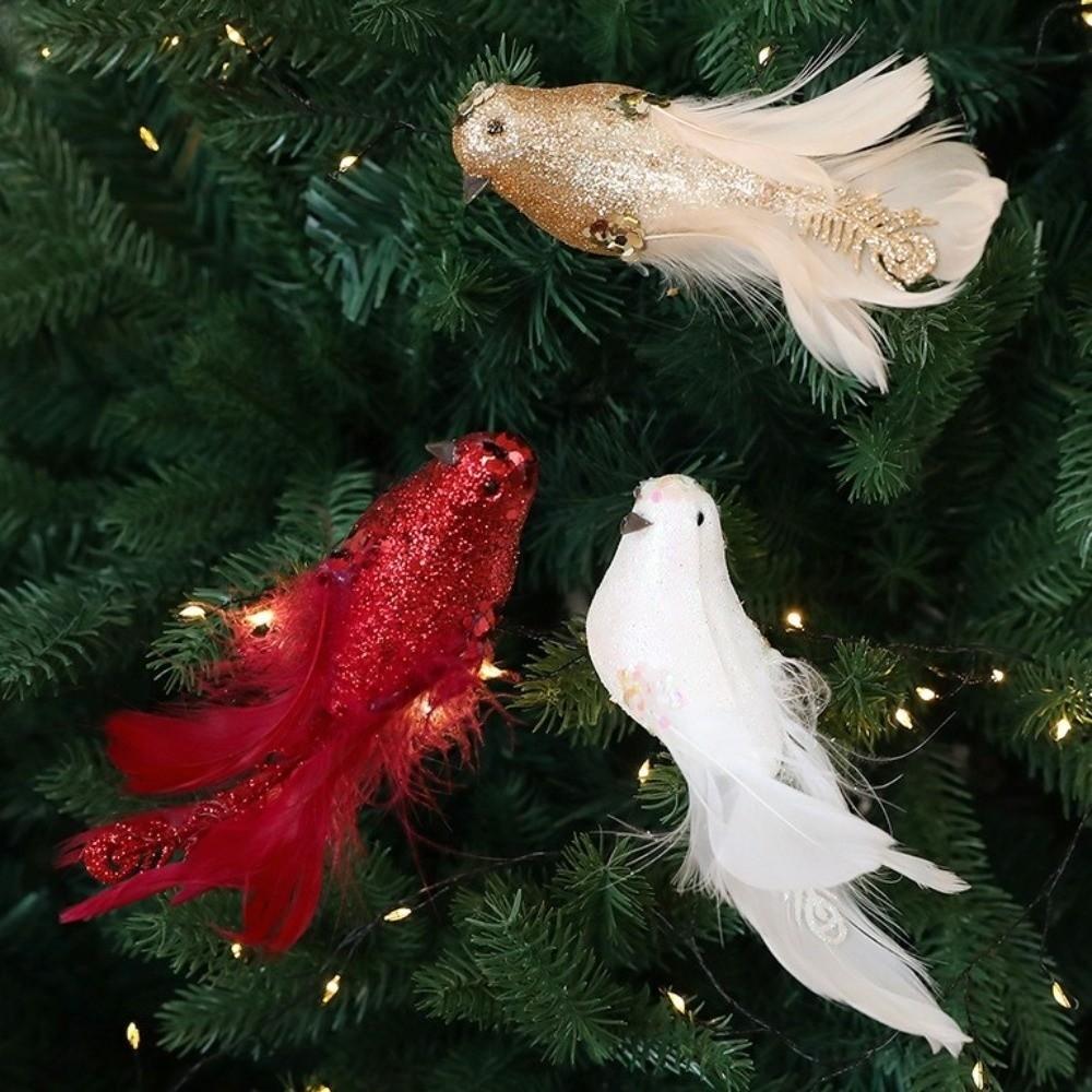 Realistic Christmas Tree Pendants White Doves Artificial Foam Birds  Party Decoration