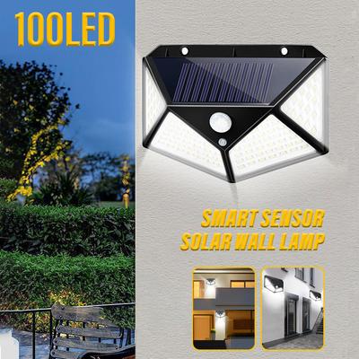 Outdoor LED Solar Lights Motion Sensor Outdoor Wall Lights 100 LED Lights 4 Side Lights for Garden Patio Balcony Etc.