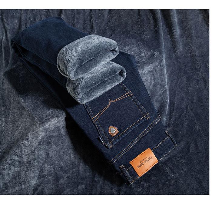 High waist deep jeans autumn and winter new velvet thickened medium loose straight tube medium and old pants