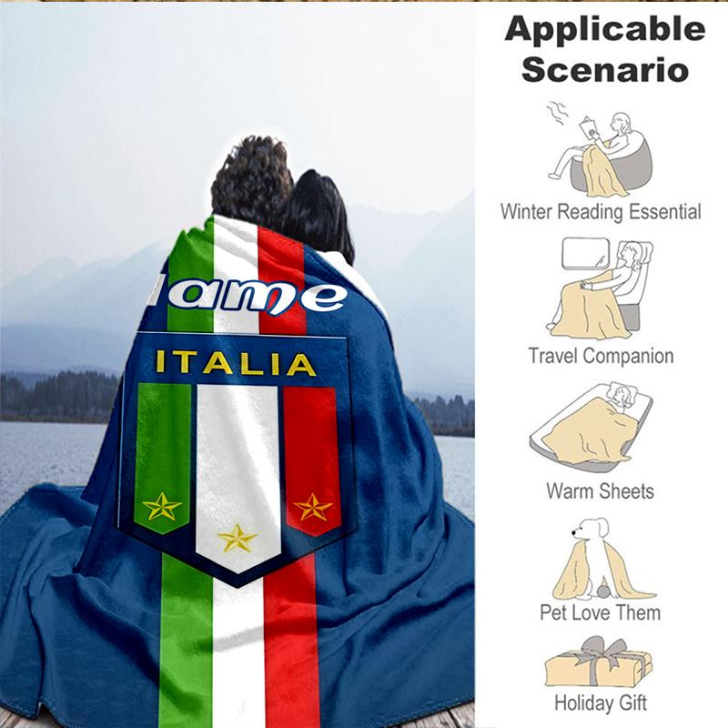 Custom Name Italian Football Crest Blanket Lightweight Ideal Bedding Blanket Perfect for Travel, Camping, Living Rooms, Sofas, Christmas gift