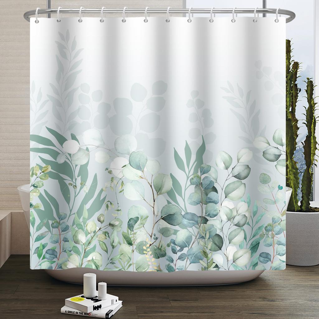 Small Fresh Shower Curtain Hand Painted Plant Watercolor Waterproof Polyester Shower Curtain With Hooks For Bathroom Decoration