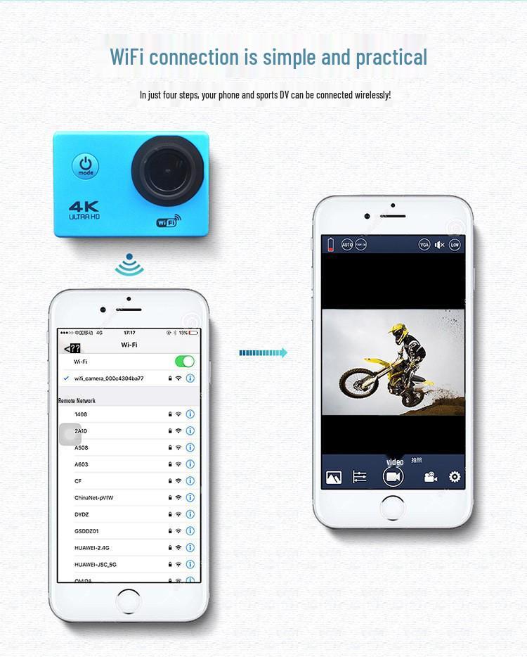 4K WiFi Action Camera with Remote Control for Diving and Outdoor Use