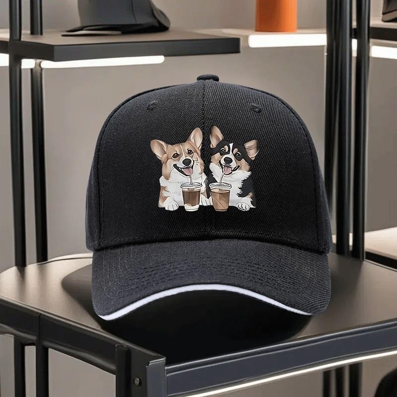 Corgi Coffee Couple Baseball Cap Cotton Adjustable Casual Hip Hop Hat for Adult