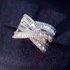 925 Sterling Silver Cross Rings Full Bling Iced Out Cubic Zirconia Gorgeous Wedding Band Accessories for Women Party Jewelry