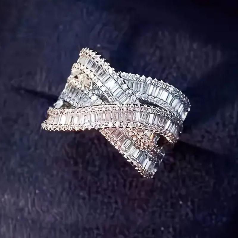 925 Sterling Silver Cross Rings Full Bling Iced Out Cubic Zirconia Gorgeous Wedding Band Accessories for Women Party Jewelry