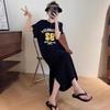 2026 New Korean Version T-shirt Skirt Short-sleeved Large-size Women's Fat Mm Loose Casual Large-size Belly-covering Long Dress