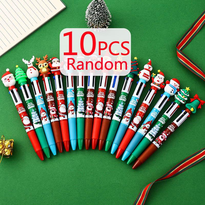5/10pcs Cartoon Christmas Pens 4in1 4 Color Retractable Colored Ballpoint Pen Xmas Gel Pen for Party Gifts School Office Supply