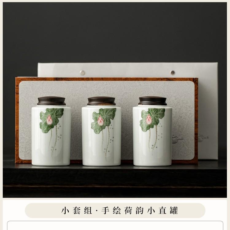 Ceramic Portable Small Tea Can Pure Hand Painted Bamboo Pu'er Tea Broken Silver Tea Packaging Sealed Tea Can Green Tea