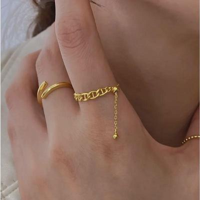 French Retro Adjustable Metal Chain Ring - Korean Style, Simple & Versatile for Women