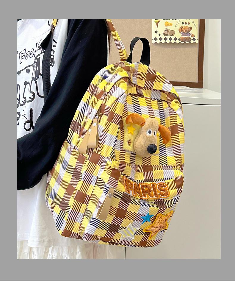 Schoolbag cartoon cute girl backpack junior high school college student plaid schoolbag women's leisure niche large capacity travel backpack