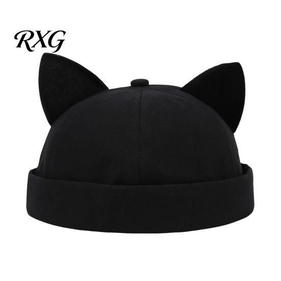 Leichter Modehut für Damen, Kappenhut ohne Schirm mit Katzenohren, Niedrige Schiebermütze, Verstellbare Skullcap, Stilvolle Unisex-Kappe für den täglichen Gebrauch, Schiffermütze