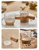 Glass Espresso Bean Measuring Cup with Double Spout, Wooden Handle, and Small Milk Jug