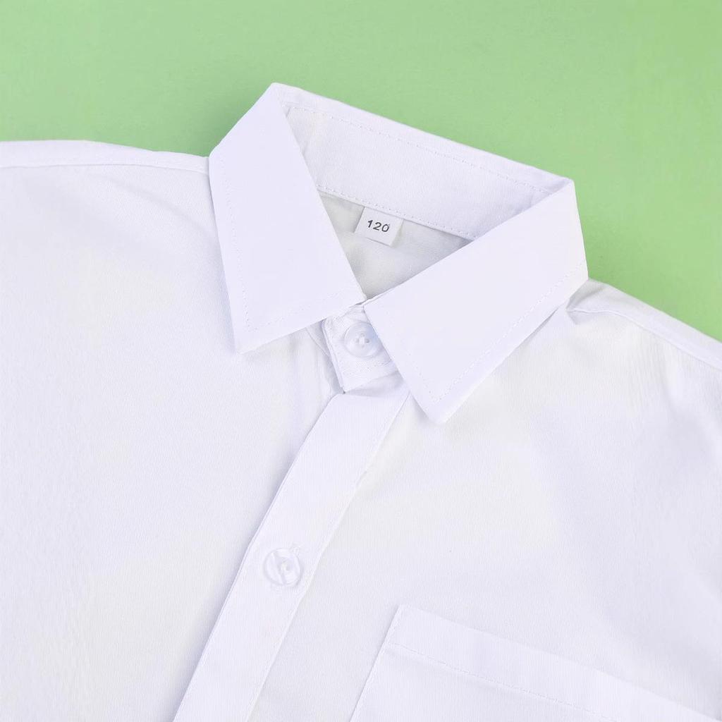 Kids' Long-Sleeve White Shirt with Pocket for Boys - Perfect for School Uniforms in Spring and Autumn