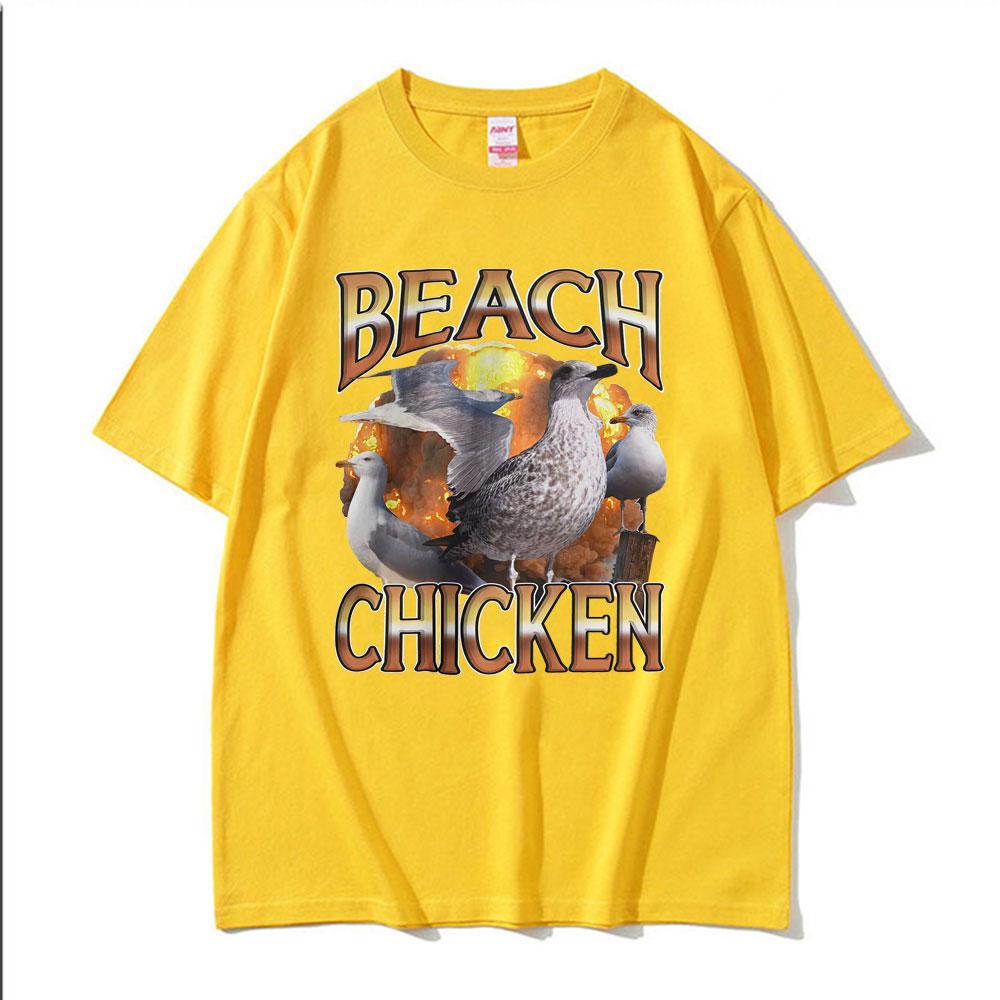 Funny Beach Chicken Seagull Humor Style T-shirt Fashion Trend Meme Graphic Tee Shirt Men Women Cotton O-Neck T Shirt