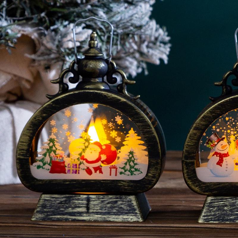 Christmas Lantern Decor Lighted Snow Globe Lantern Christmas Lamp With Handle Exquisite Snowflake Pattern Christmas Scene Lamp