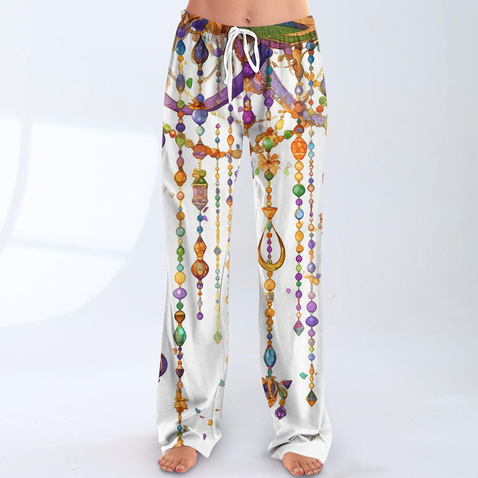 

Женские свободные и повседневные брюки с широкими штанинами с карнавальным принтом, эластичным поясом, кулиской и карманом M жёлтый