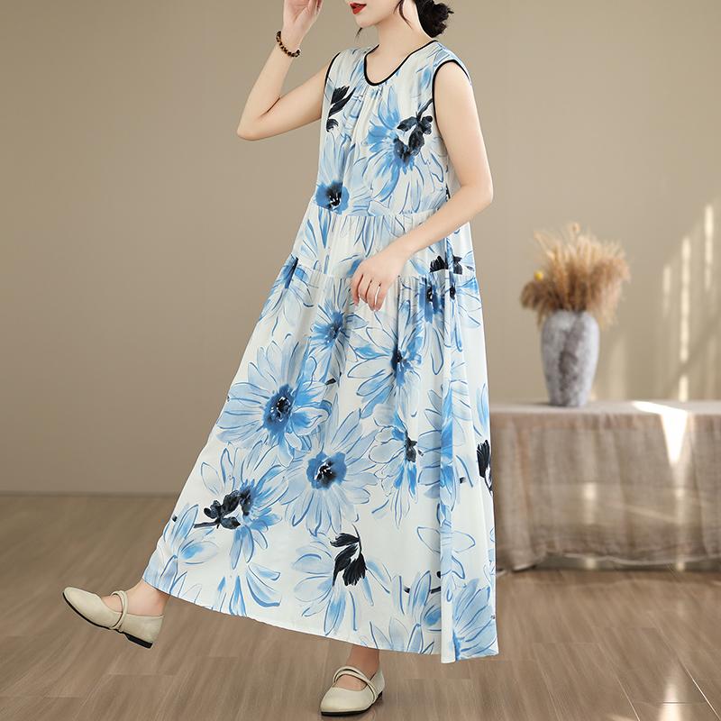 Elegant Women's Summer Dress Plus Size Casual Loose Sleeveless Long Dress Female Vintage Clothes