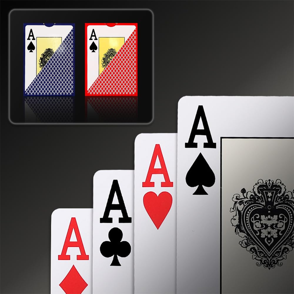 MILANQW Spillekort Plastsett med 2 Profesjonelle Poker Spillekort Bred Premium Ekstra Stor for Magi med Oppbevaringspose Kort, 100% PVC, (Rød + blå), Kort,
