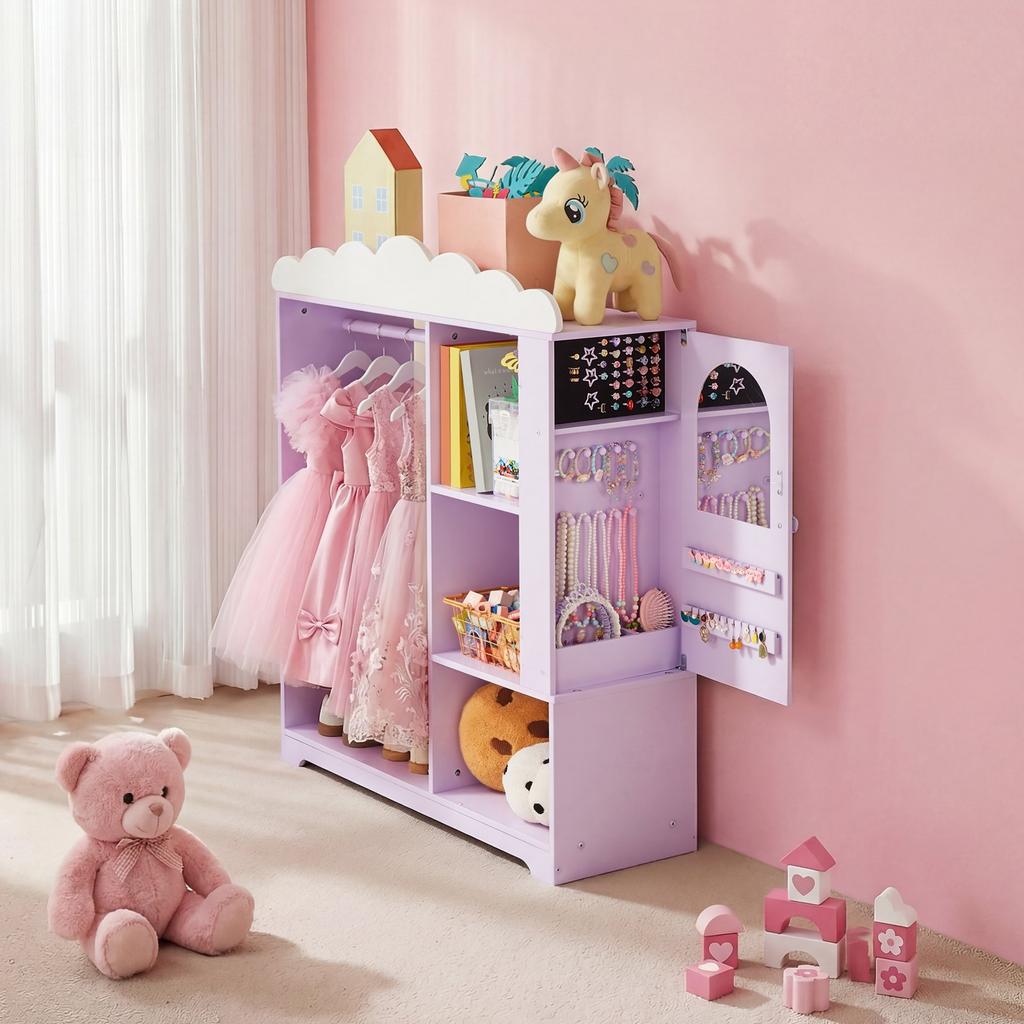 VEVOR Kids Dress Up Storage, with Jewelry Cabinet, Dress Up Closet with Mirror and Shelves, Princess Costumes Wardrobe Closet