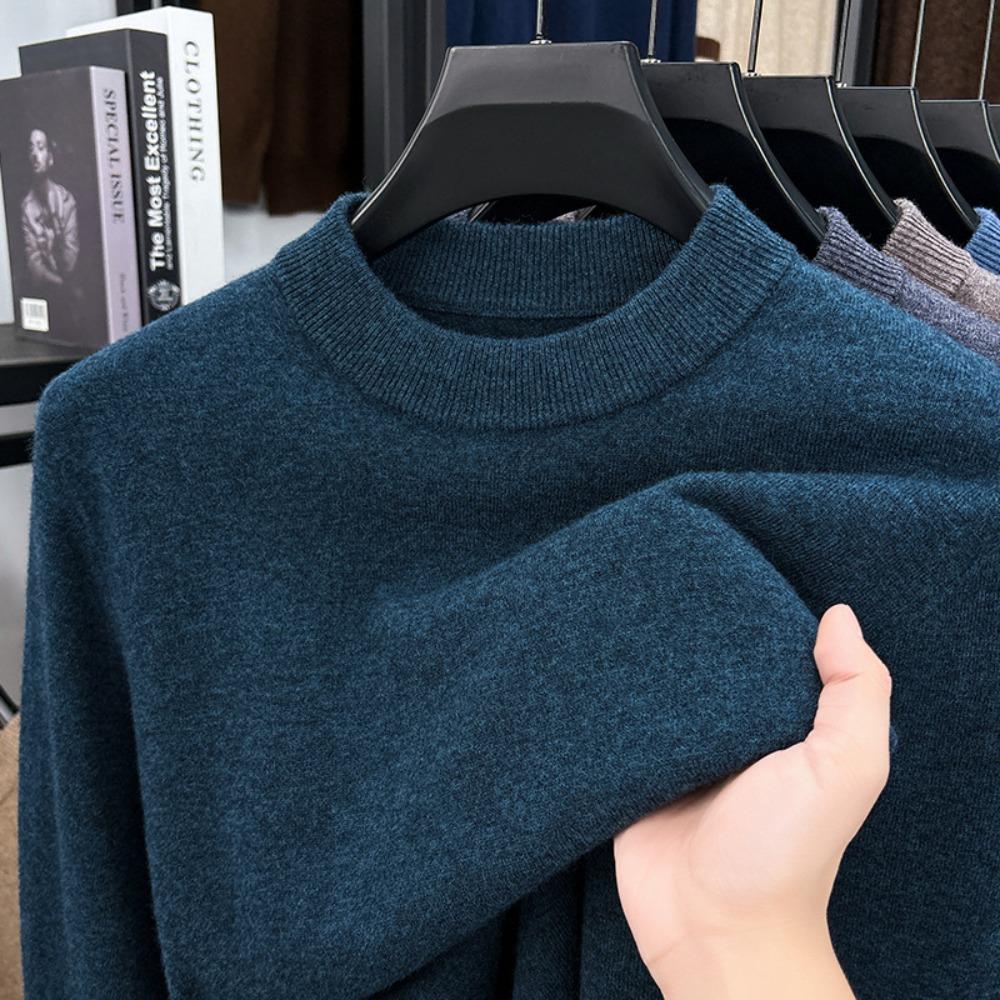 Men 100% Pure Wool Half Turtleneck Sweater, Warm Solid Knit Jumper for Autumn Winter Daily Wear