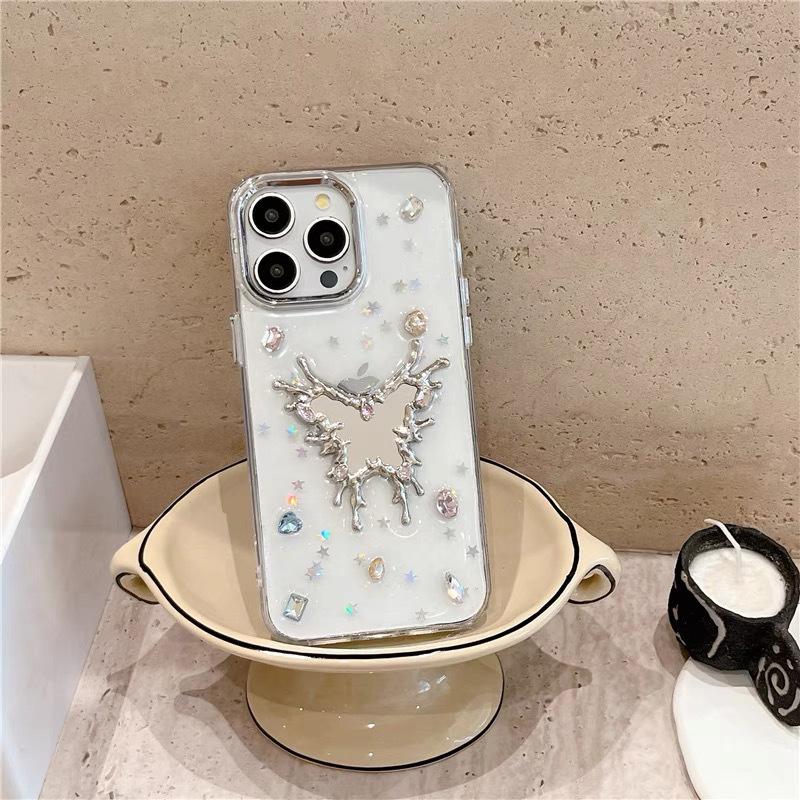

For IPhone16ProMax Mobile Phone Case for Apple 17 Female New Ins Drop Glue Rhinestone Love Mirror 14 Sequins For iPhone 17Promax