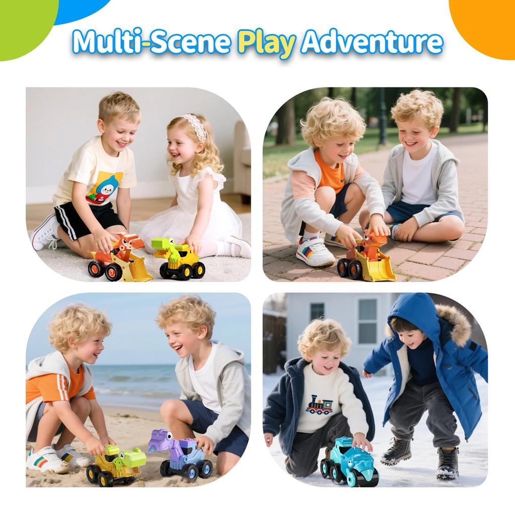 Children's Press-to-Press Dinosaur Construction Vehicle Excavator Set Toy Car