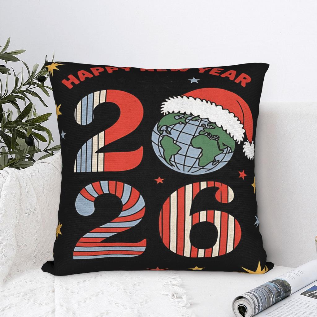 Pillow Case Happy New Year 2026 Disco Ball Santa Hat Soft Pillow Cover For Living Room Sofa Novelty Pillowcases