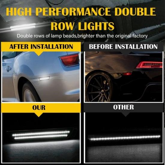 For 2010-2015 Chevrolet Camaro LED Side Marker Light Super Bright White Smoked 2