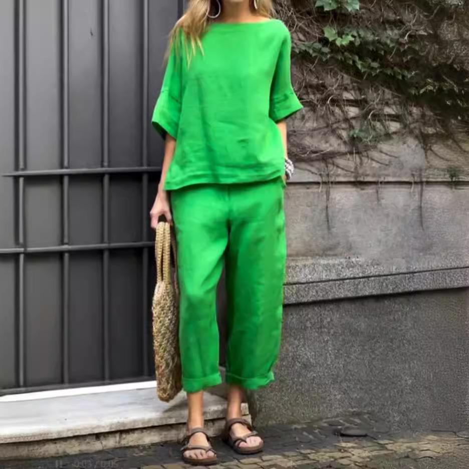 

2025 Casual Round Neck Short Sleeved Pants Set S помаранчевий