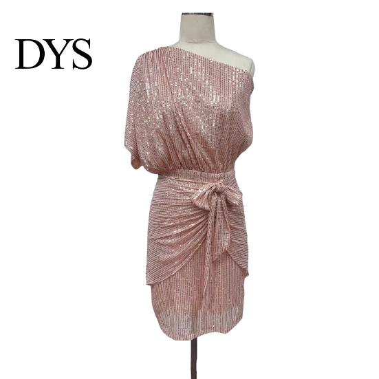 Abito Dimagrante Silhouette Serale Paillettes Monospalla Scollo obliquo Lunghezza al ginocchio Vestibilità aderente Allacciatura Affascinante Cocktail Fiocco Design asimmetrico Pieghettato